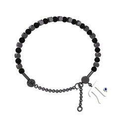 Mitra Pi Bilezik - Siyah zirkon ve lab safir 925 ayar siyah rodyum kaplama gümüş bilezik #1lltnme