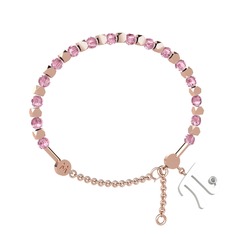 Mitra Pi Bilezik - Pembe kuvars ve pırlanta 925 ayar rose altın kaplama gümüş bilezik (0.015 karat) #1lr0kc3