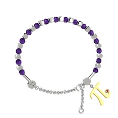 Mitra Pi Bilezik - Ametist ve rodolit garnet 14 ayar beyaz altın bilezik #1m5z6ln