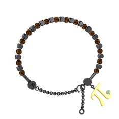 Mitra Pi Bilezik - Dumanlı kuvars ve akuamarin 925 ayar siyah rodyum kaplama gümüş bilezik #1omnuyw