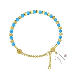 Mitra Pi Bilezik - Akuamarin ve pembe kuvars 925 ayar altın kaplama gümüş bilezik #1picggt