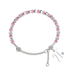 Pembe kuvars ve akuamarin 925 ayar gümüş bilezik
