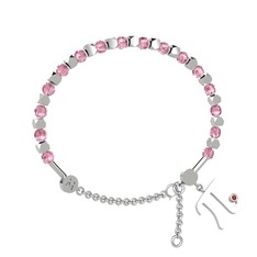 Pembe kuvars ve garnet 14 ayar beyaz altın bilezik