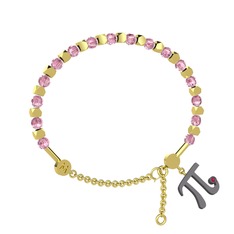 Mitra Pi Bilezik - Pembe kuvars ve rodolit garnet 14 ayar altın bilezik #1swbgcd
