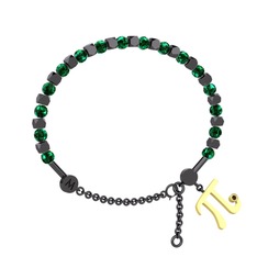 Mitra Pi Bilezik - Yeşil kuvars ve dumanlı kuvars 925 ayar siyah rodyum kaplama gümüş bilezik #1v2t5p9