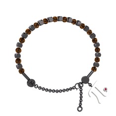 Mitra Pi Bilezik - Dumanlı kuvars ve rodolit garnet 925 ayar siyah rodyum kaplama gümüş bilezik #1yrqeru