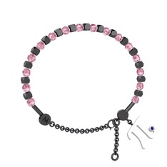 Mitra Pi Bilezik - Pembe kuvars ve lab safir 925 ayar siyah rodyum kaplama gümüş bilezik #6gd0su