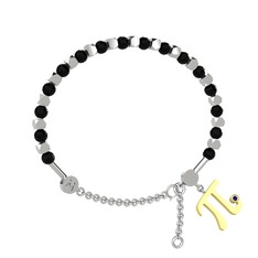 Mitra Pi Bilezik - Siyah zirkon ve lab safir 14 ayar beyaz altın bilezik #76ax2a