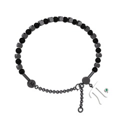 Mitra Pi Bilezik - Siyah zirkon ve kök zümrüt 925 ayar siyah rodyum kaplama gümüş bilezik #7pbpz4