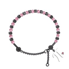 Mitra Pi Bilezik - Pembe kuvars ve rodolit garnet 925 ayar siyah rodyum kaplama gümüş bilezik #8ug8li