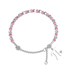 Pembe kuvars ve beyaz zirkon 14 ayar beyaz altın bilezik