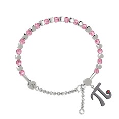 Mitra Pi Bilezik - Pembe kuvars ve garnet 14 ayar beyaz altın bilezik #bsfs6m