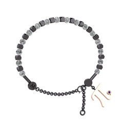 Mitra Pi Bilezik - Beyaz zirkon ve ametist 925 ayar siyah rodyum kaplama gümüş bilezik #d2pfzi