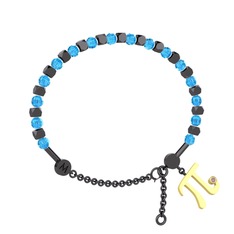 Mitra Pi Bilezik - Akuamarin ve pembe kuvars 925 ayar siyah rodyum kaplama gümüş bilezik #djdh6z