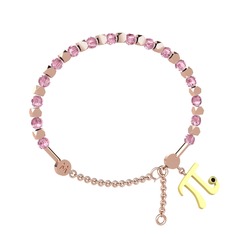 Pembe kuvars ve siyah zirkon 925 ayar rose altın kaplama gümüş bilezik