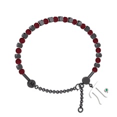 Mitra Pi Bilezik - Kök yakut ve kök zümrüt 925 ayar siyah rodyum kaplama gümüş bilezik #h824ne