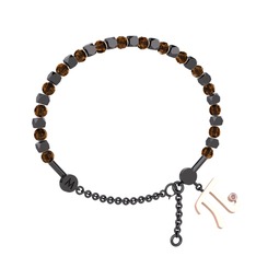 Mitra Pi Bilezik - Dumanlı kuvars ve pembe kuvars 925 ayar siyah rodyum kaplama gümüş bilezik #h9nd9h