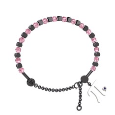 Mitra Pi Bilezik - Pembe kuvars ve ametist 925 ayar siyah rodyum kaplama gümüş bilezik #hf11mt