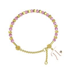 Pembe kuvars ve peridot 925 ayar altın kaplama gümüş bilezik