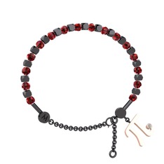 Mitra Pi Bilezik - Garnet ve swarovski 925 ayar siyah rodyum kaplama gümüş bilezik #joqmm2