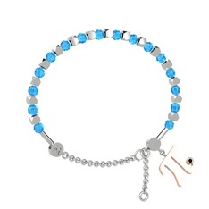 Mitra Pi Bilezik - Akuamarin ve siyah zirkon 8 ayar beyaz altın bilezik #kd70yn