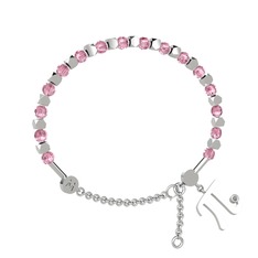 Pembe kuvars ve pırlanta 925 ayar gümüş bilezik (0.015 karat)