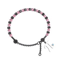 Mitra Pi Bilezik - Pembe kuvars ve akuamarin 925 ayar siyah rodyum kaplama gümüş bilezik #n4y60r