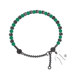 Mitra Pi Bilezik - Kök zümrüt ve swarovski 925 ayar siyah rodyum kaplama gümüş bilezik #qcjq03