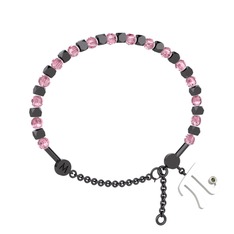 Pembe kuvars ve peridot 925 ayar siyah rodyum kaplama gümüş bilezik