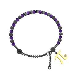 Mitra Pi Bilezik - Ametist ve swarovski 925 ayar siyah rodyum kaplama gümüş bilezik #ugft5c