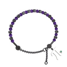 Mitra Pi Bilezik - Ametist ve yeşil kuvars 925 ayar siyah rodyum kaplama gümüş bilezik #um4j58