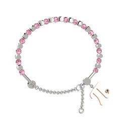 Pembe kuvars ve peridot 18 ayar beyaz altın bilezik