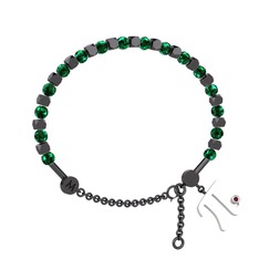 Mitra Pi Bilezik - Yeşil kuvars ve kök yakut 925 ayar siyah rodyum kaplama gümüş bilezik #wwh9gn