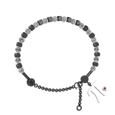 Mitra Pi Bilezik - Beyaz zirkon ve rodolit garnet 925 ayar siyah rodyum kaplama gümüş bilezik #x6w3j2