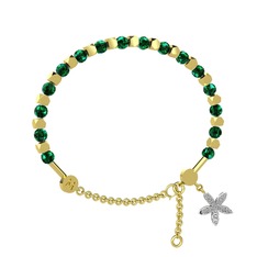 Mitra Yasemin Çiçeği Bilezik - Yeşil kuvars ve pırlanta 8 ayar altın bilezik (0.3 karat) #105wgze