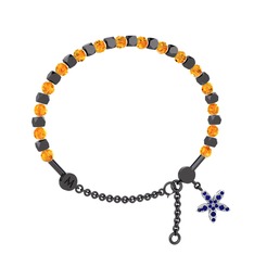 Mitra Yasemin Çiçeği Bilezik - Sitrin ve lab safir 925 ayar siyah rodyum kaplama gümüş bilezik #10maxnn