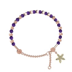 Mitra Yasemin Çiçeği Bilezik - Ametist ve pırlanta 14 ayar rose altın bilezik (0.3 karat) #1164qj5