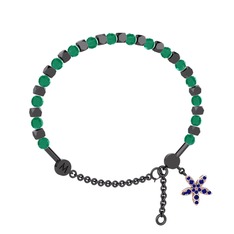 Mitra Yasemin Çiçeği Bilezik - Kök zümrüt ve lab safir 925 ayar siyah rodyum kaplama gümüş bilezik #11bw62g