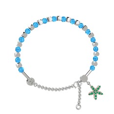 Mitra Yasemin Çiçeği Bilezik - Akuamarin ve kök zümrüt 18 ayar beyaz altın bilezik #13fg07d