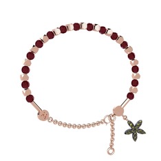 Mitra Yasemin Çiçeği Bilezik - Kök yakut ve peridot 18 ayar rose altın bilezik #14113rb