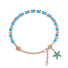 Mitra Yasemin Çiçeği Bilezik - Akuamarin ve kök zümrüt 8 ayar rose altın bilezik #14c1gzj