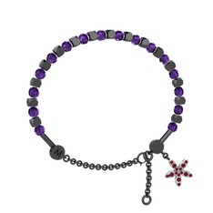 Mitra Yasemin Çiçeği Bilezik - Ametist ve kök yakut 925 ayar siyah rodyum kaplama gümüş bilezik #14f1dti