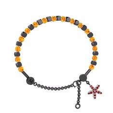 Mitra Yasemin Çiçeği Bilezik - Sitrin ve garnet 925 ayar siyah rodyum kaplama gümüş bilezik #14nnfdm