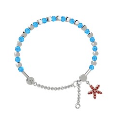 Mitra Yasemin Çiçeği Bilezik - Akuamarin ve garnet 18 ayar beyaz altın bilezik #150ofeg