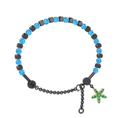 Mitra Yasemin Çiçeği Bilezik - Akuamarin ve kök zümrüt 925 ayar siyah rodyum kaplama gümüş bilezik #156kee