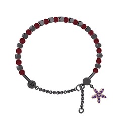 Mitra Yasemin Çiçeği Bilezik - Kök yakut ve ametist 925 ayar siyah rodyum kaplama gümüş bilezik #15lclz2