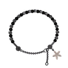 Mitra Yasemin Çiçeği Bilezik - Siyah zirkon ve pırlanta 925 ayar siyah rodyum kaplama gümüş bilezik (0.3 karat) #15nklvx