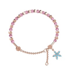 Pembe kuvars ve akuamarin 8 ayar rose altın bilezik