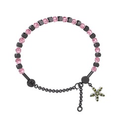 Mitra Yasemin Çiçeği Bilezik - Pembe kuvars ve peridot 925 ayar siyah rodyum kaplama gümüş bilezik #16ukfif