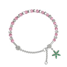 Mitra Yasemin Çiçeği Bilezik - Pembe kuvars ve kök zümrüt 925 ayar gümüş bilezik #198l6ug